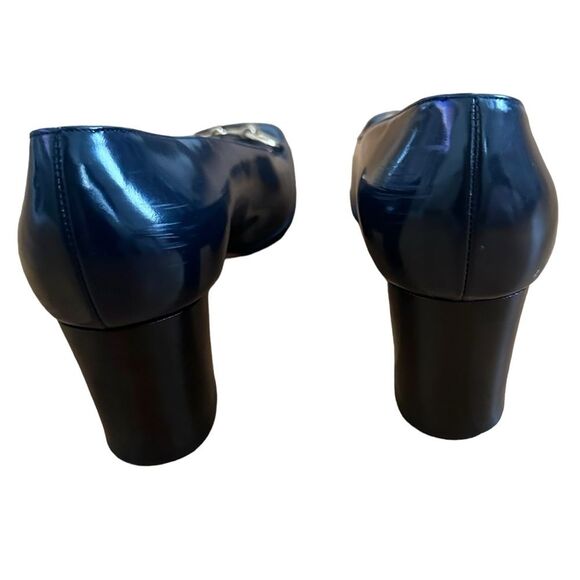 SOLD:Gucci Women's Gold Horsebit Navy Blue Block Heels Size 38C, 8 Wide - Picture 6 of 11